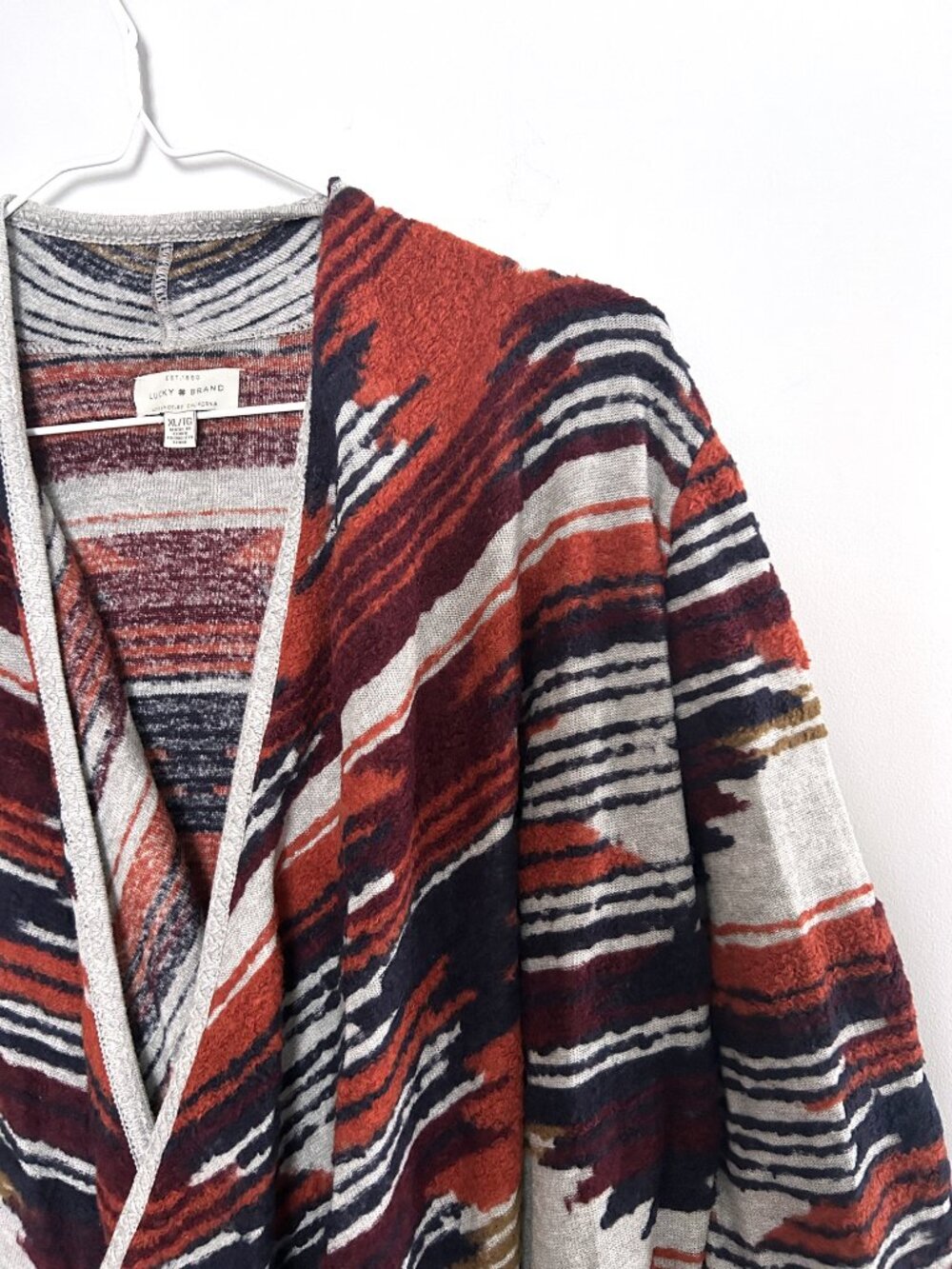 Lucky Brand Southwestern Print Open Front Cardigan Size XL Boho Waterfall Drape - Picture 3 of 8